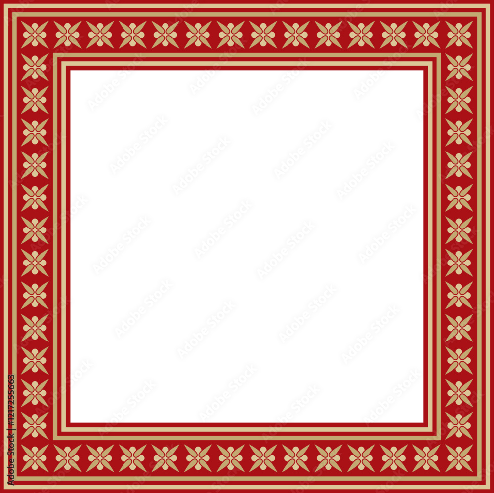 Vector gold and red square classic byzantine ornament. Rectangle, border, Ancient Greece, Eastern Roman Empire frame. Decoration of the Russian Orthodox Church Vector gold and red square classic byzantine ornament. Rectangle, border, Ancient Greece, Eastern Roman Empire frame. Decoration of the Russian Orthodox Church