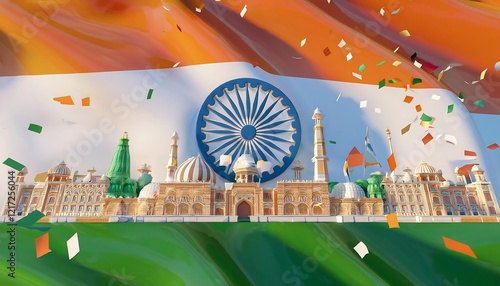 Illustration of republic day with Indian flag celebrate on 26 January and 15 August photo