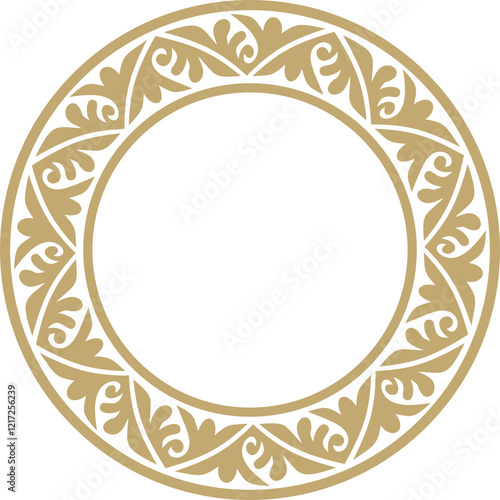Vector golden round classic byzantine ornament. Circle, ring, border, Ancient Greece, Eastern Roman Empire frame. Decoration of the Russian Orthodox Church
