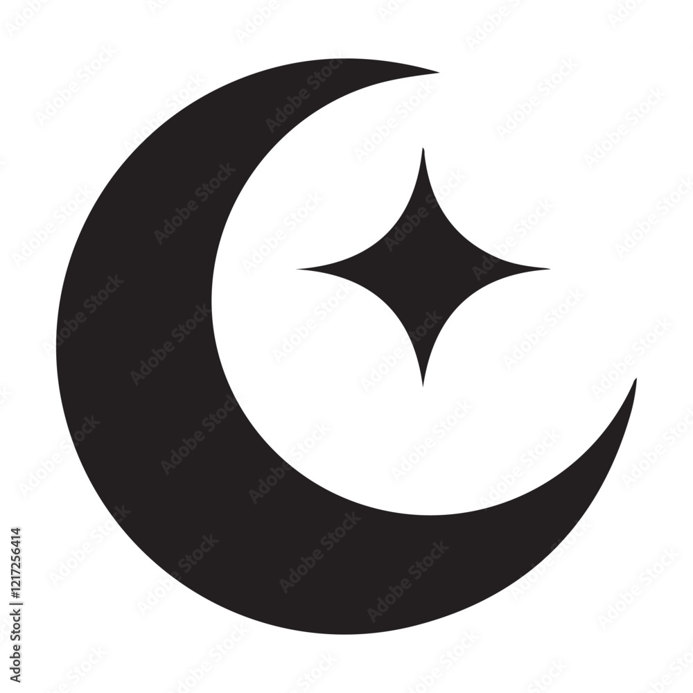 Moon crescent icon, silhouette of moon with sparkle. vector illustration Moon crescent icon, silhouette of moon with sparkle. vector illustration