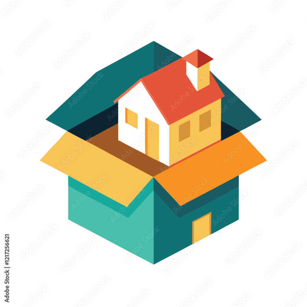 House in a Box Vector Illustration Cartoon Clipart and Line Art Design.eps House in a Box Vector Illustration Cartoon Clipart and Line Art Design.eps