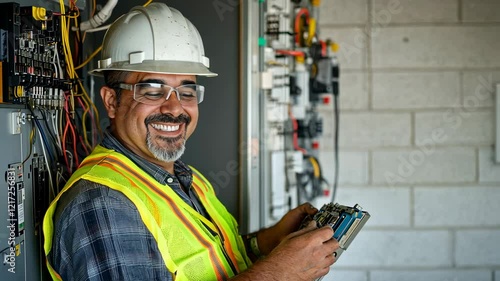 The Smiling Electrician Working
