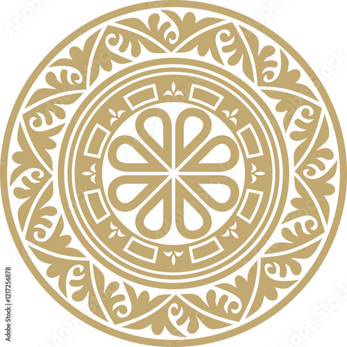 Vector golden round classic byzantine ornament. Circle, ring, border, Ancient Greece, Eastern Roman Empire frame. Decoration of the Russian Orthodox Church