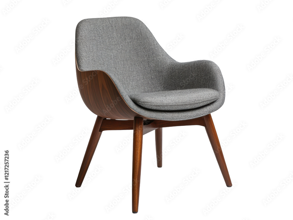 Isolated Gray Fabric and Wood Armchair Isolated Gray Fabric and Wood Armchair