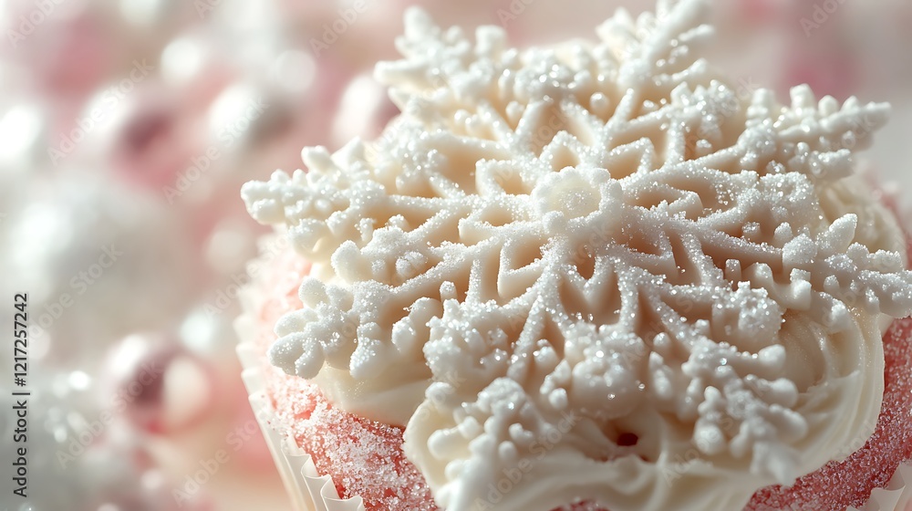 A cupcake resembling a delicate snowflake with intricate sugar details A cupcake resembling a delicate snowflake with intricate sugar details