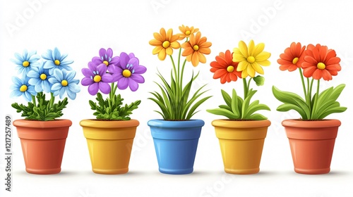 Wallpaper Mural Vibrant Flowers Pots Cartoon Vector Illustration Torontodigital.ca