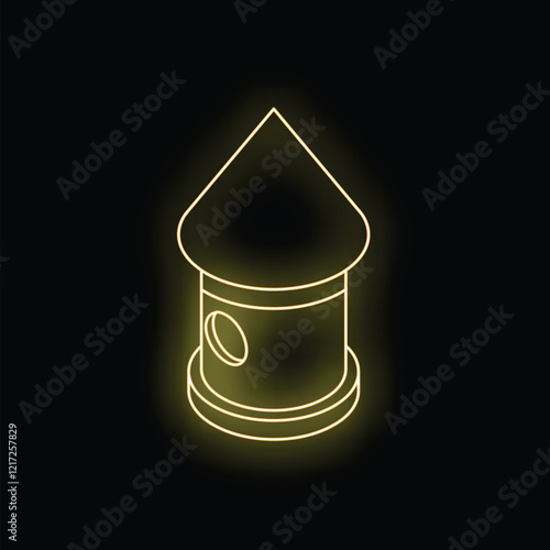 Glowing neon line birdhouse icon isolated on black background. Vector