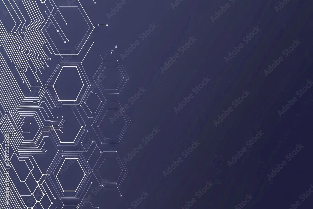 A blue background with a white and black design of hexagons A blue background with a white and black design of hexagons