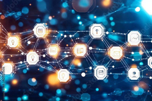 Wallpaper Mural A network of icons is displayed on a blue background Torontodigital.ca