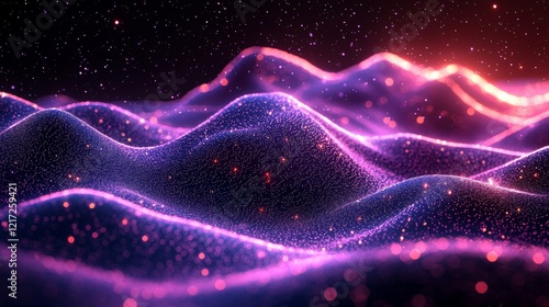 Futuristic waves of neon light in vivid blue and pink create an entrancing visual landscape