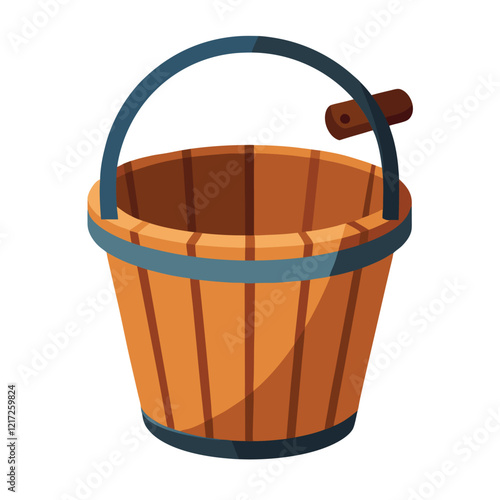 Wooden Bucket Vector Illustration Cartoon, Clipart, and Line Art Design.eps