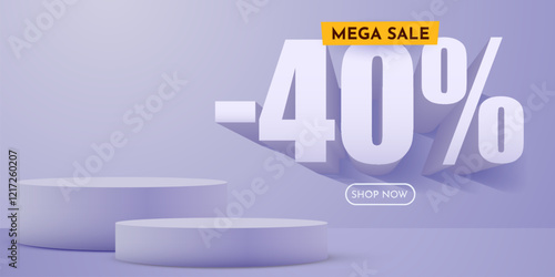 40 percent Off. Discount creative composition. Product presentation, mock up, podium. Sale banner and poster. Vector illustration.