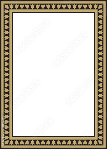 Vector gold with black square Turkish national ornament. Ottoman border, frame. Ethnic floral rectangle, Seljuk Turks pattern. Decoration of the Sultan's palaces