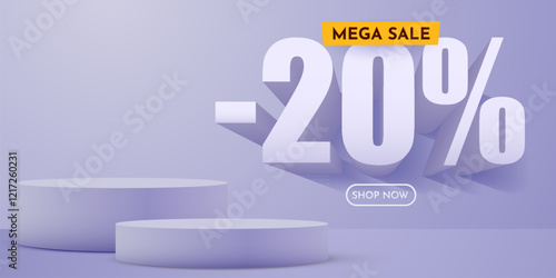 20 percent Off. Discount creative composition. Product presentation, mock up, podium. Sale banner and poster.