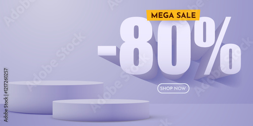 80 percent Off. Discount creative composition. Product presentation, mock up, podium. Sale banner and poster. Vector illustration.