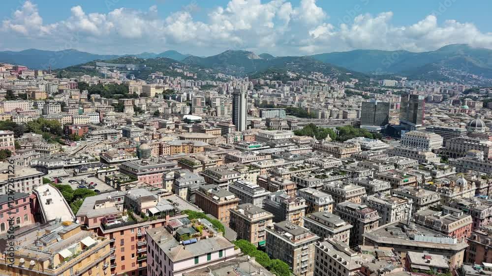 Genoa, Italy: Aerial view of famous port city by Mediterranean Sea, summer day with clear blue sky - landscape panorama of Europe from above
Genoa, Italy: Aerial view of famous port city by Mediterranean Sea, summer day with clear blue sky - landscape panorama of Europe from above