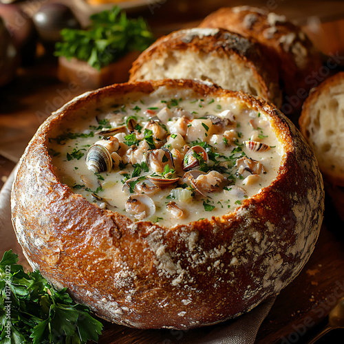 Plakat w ramie rustic clam chowder in bread bowl