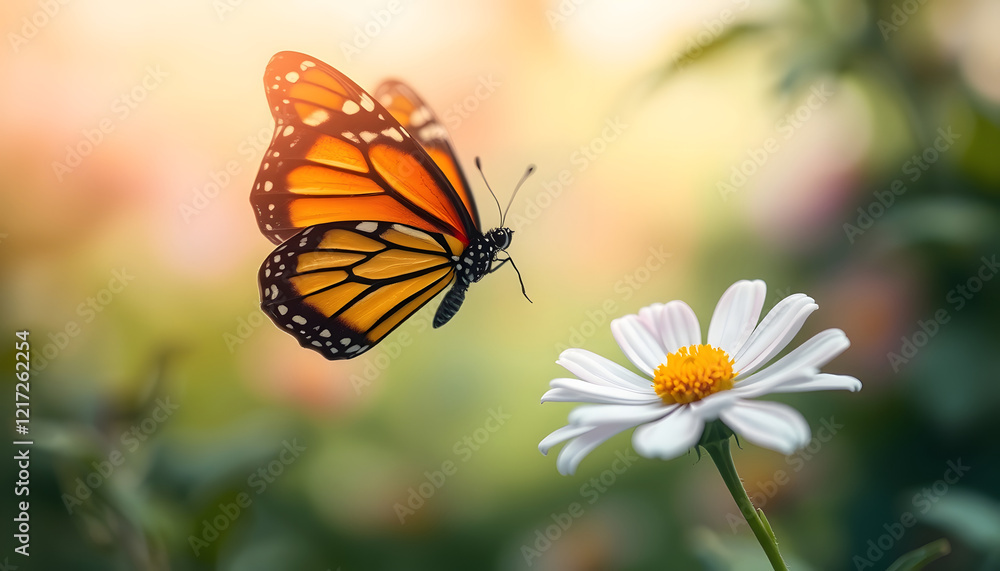 Fototapeta premium Illustration Of A Butterfly, blurry foreground, with white tones
