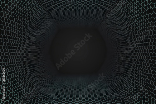 A black and white image of a room with a large hole in the wall