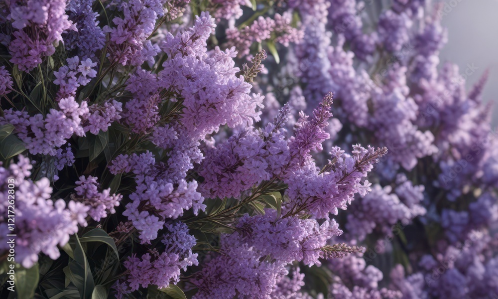 Intricate lilac and lavender floral design on a large scale , interior design idea , floral pattern Intricate lilac and lavender floral design on a large scale , interior design idea , floral pattern