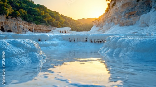 Wallpaper Mural Sunrise over white travertine pools, nature Torontodigital.ca