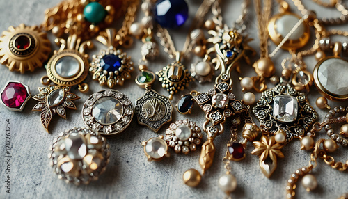 Old vintage jewelry fashion collection background, 8k, with white tones