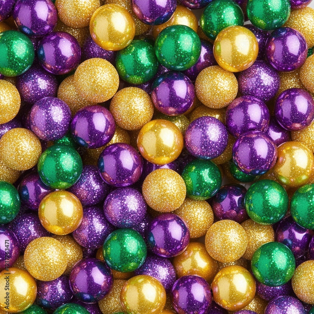 Colorful Mardi Gras Beads with Glitter Effects Colorful Mardi Gras Beads with Glitter Effects
