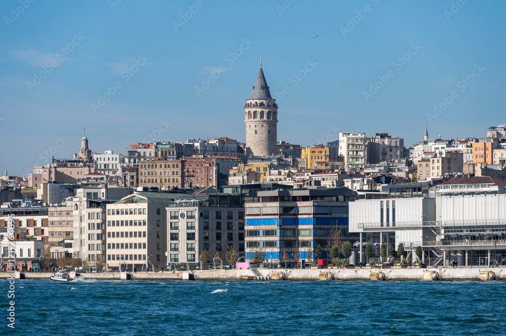 Fototapeta premium View of the Galata Tower, Beyoglu district, Istanbul, Turkey. Bosphorus, Galata bridge, sunny day