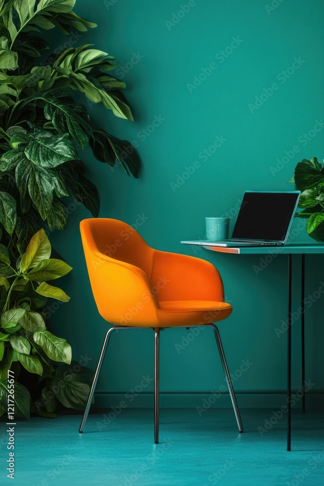Fototapeta premium Orange Chair and Laptop