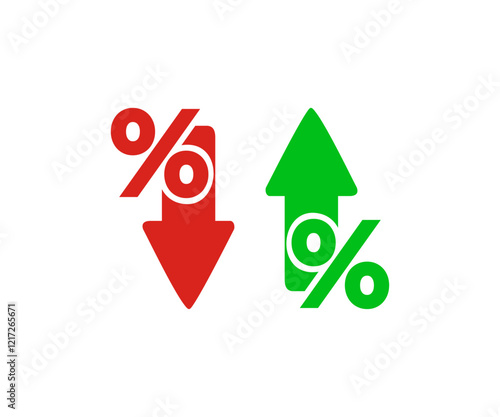 Percentage icon, percent arrows icon. Arrow up icon, decrease arrow down icon vector design and illustration.
