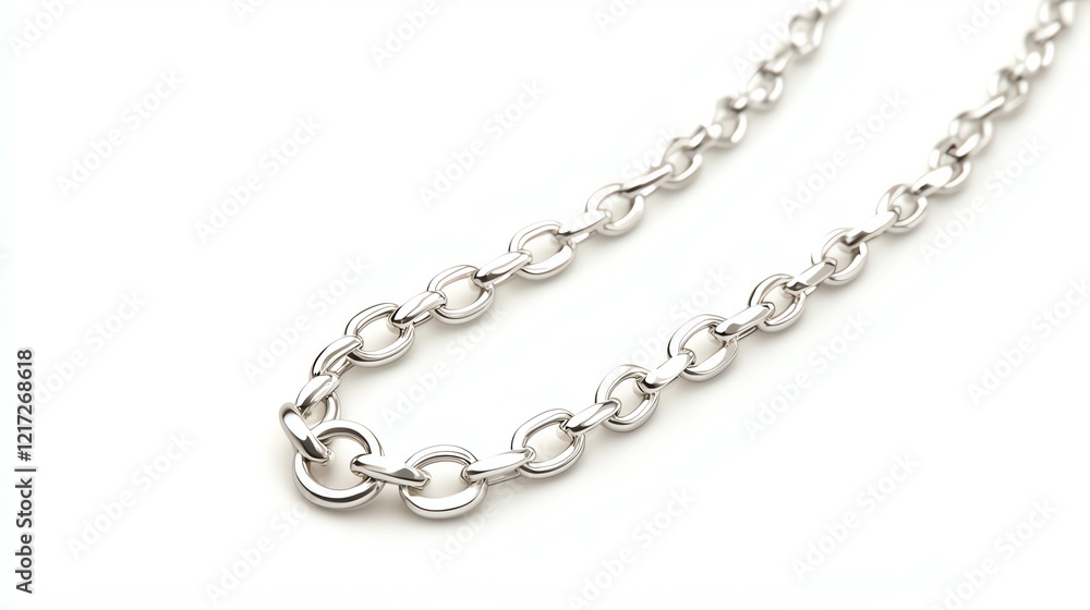 Close-up of a shiny silver chain on a white isolated background, showcasing intricate links and texture. Close-up of a shiny silver chain on a white isolated background, showcasing intricate links and texture.