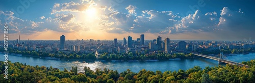 An aerial view showcasing Novi Sad beside the Danube River in Serbia