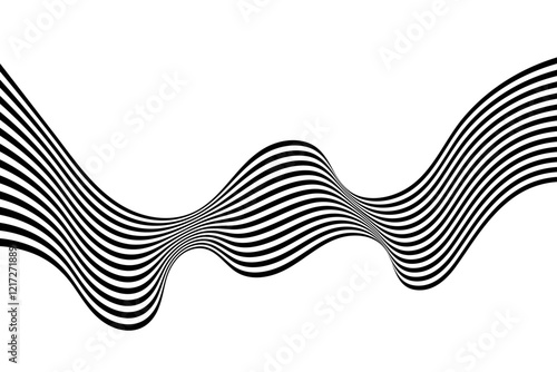 Black and white curved line stripe moving wave abstract background.