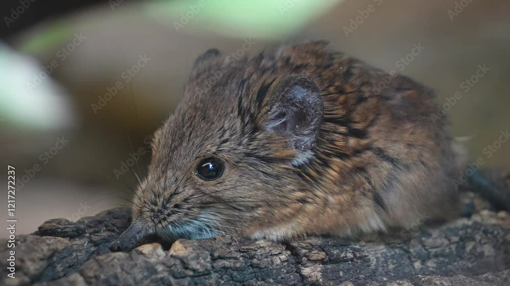 An Elephant shrew mouse resting on a branch and wiggling his nose. An Elephant shrew mouse resting on a branch and wiggling his nose.