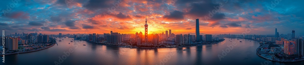 Fototapeta premium Panoramic aerial shots of Zhuhai, China, and the Macau Great Bay Area