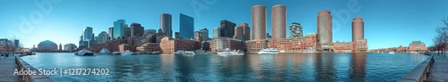 From East Boston, Massachusetts, USA, the Boston Skyline and Custom House create a striking panorama photo