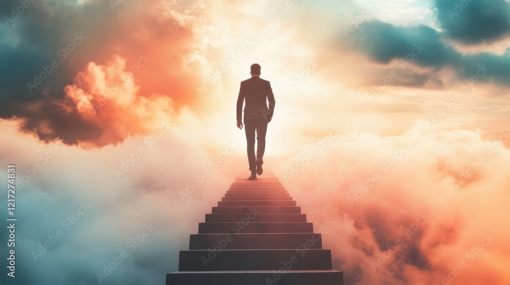 Ambitious businessman climbing the stairs to success. concept of career path success, future planning and business competitions. Ambitious businessman climbing the stairs to success. concept of career path success, future planning and business competitions.