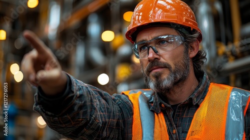 Someone clad in safety attire supervising the industrial area during sundown
