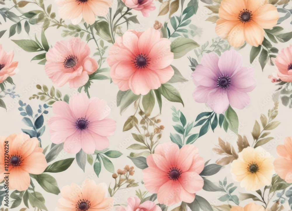 custom made wallpaper toronto digitalPastel watercolor flowers on a neutral background, delicate, soft