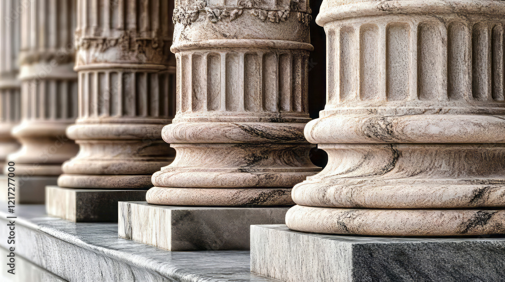 photograph of classical architectural columns highlighting doric stone elements with detailed capitals and bases in ancient greek style featuring fluted marble pillars and wood entablature