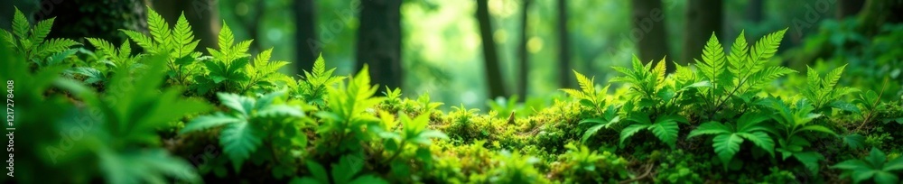 Ferns carpet the mountain forest floor with green, carpeted surface, ferns, mountain forest floor Ferns carpet the mountain forest floor with green, carpeted surface, ferns, mountain forest floor