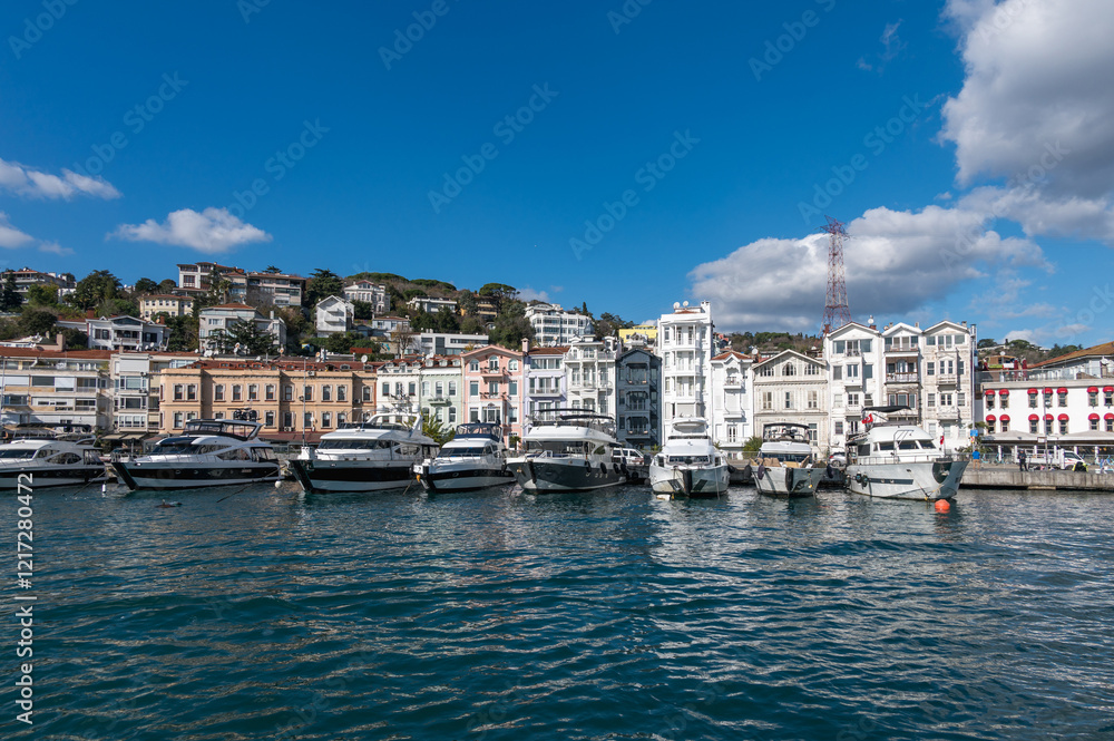 Beautiful view of the Bosphorus shore on a sunny day, full of residential houses, Istanbul, Turkey. Beautiful view of the Bosphorus shore on a sunny day, full of residential houses, Istanbul, Turkey.
