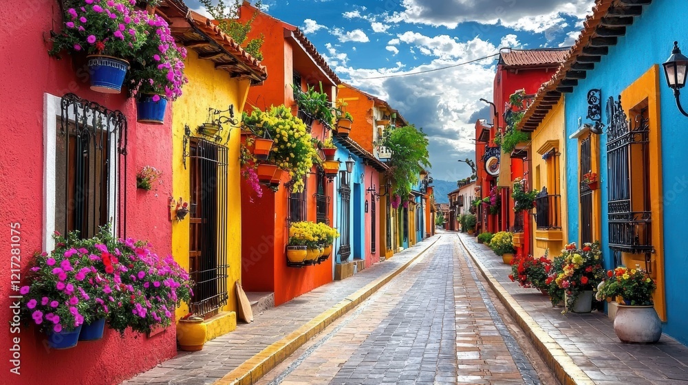 Obraz premium Bustling street life showcasing the charm of Santa Fe, Peru.