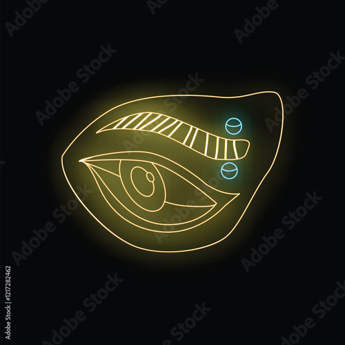 Neon eye showing egyptian eye of horus symbol glowing brightly