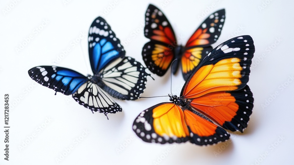 Fototapeta premium Colorful butterflies on white