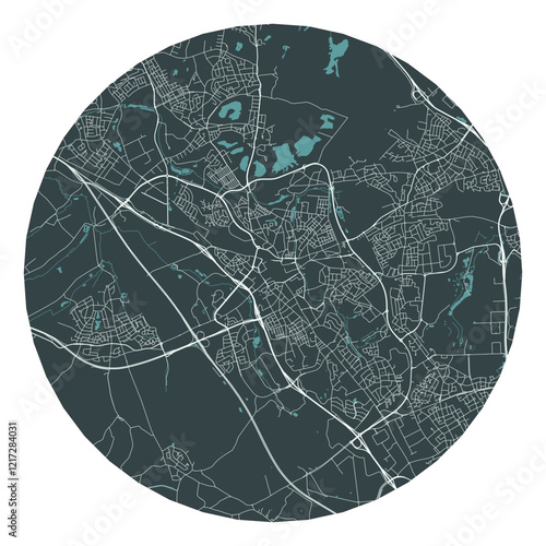 Heerlen vector minimalist street plan map of a Dutch city on a dark gray round background. Netherlands