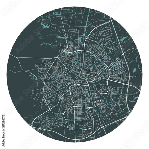 Apeldoorn vector minimalist street plan map of a Dutch city on a dark gray round background. Netherlands