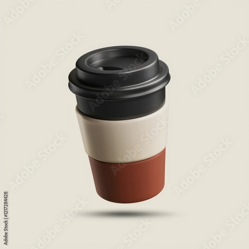 A close up of a disposable coffee cup with a black lid. photo