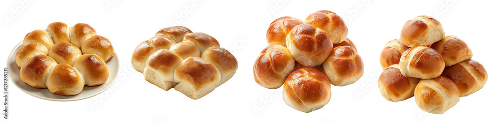 A collection of freshly baked, golden-brown rolls, showcasing various shapes and sizes, perfect for serving as a side dish or appetizer. A collection of freshly baked, golden-brown rolls, showcasing various shapes and sizes, perfect for serving as a side dish or appetizer.
