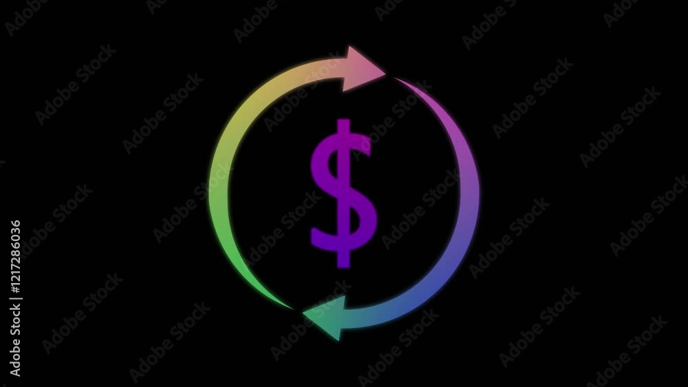 Dollar refresh icon animation on black background. recycle money, cash back concept. Dollar refresh icon animation on black background. recycle money, cash back concept.